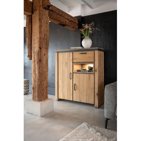 Highboard Farmland 2-portes + 1-tiroir + 1-niche - 125 cm (+ LED) - Henders&Hazel