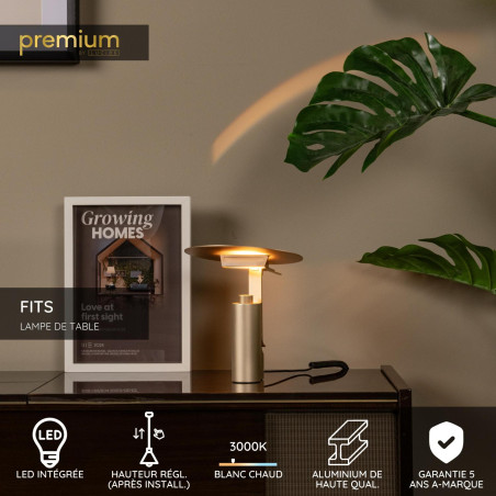 Lucide FITS - Lampe de table - Ø 20 cm - LED - 1x7W 3000K - Or Mat / Laiton - Premium
