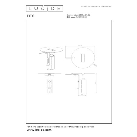 Lucide FITS - Lampe de table - Ø 20 cm - LED - 1x7W 3000K - Or Mat / Laiton - Premium