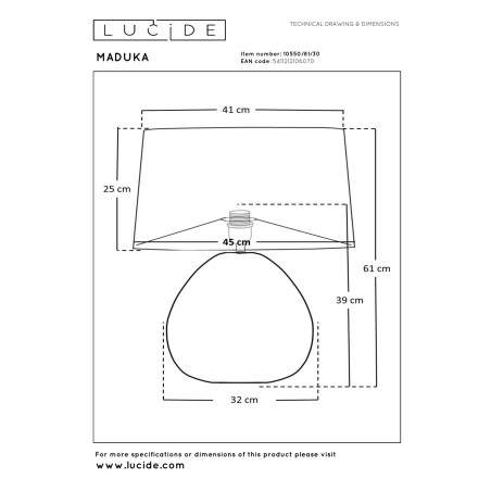 Lucide MADUKA - Lampe de table - Ø 45 cm - 1xE27 - Noir - Premium