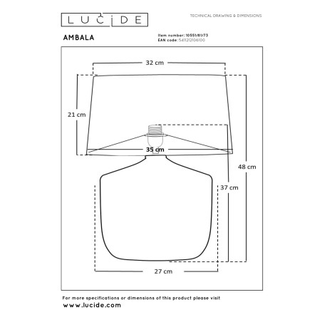 Lucide AMBALA - Lampe de table - Ø 35 cm - 1xE27 - Naturel - Premium