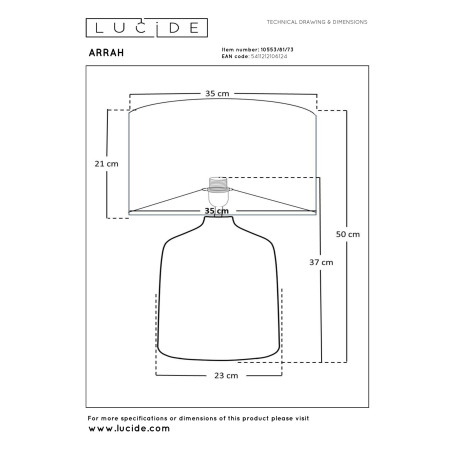 Lucide ARRAH - Lampe de table - Ø 35 cm - 1xE27 - Naturel - Premium