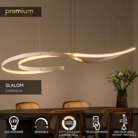 Lucide SLALOM - Suspension - LED Dim. - CCT - 1x80W 2200K/4000K - Crème - Premium