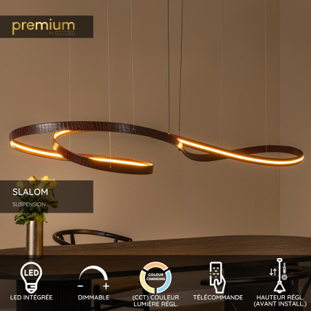 Lucide SLALOM - Suspension - LED Dim. - CCT - 1x80W 2200K/4000K - Café - Premium