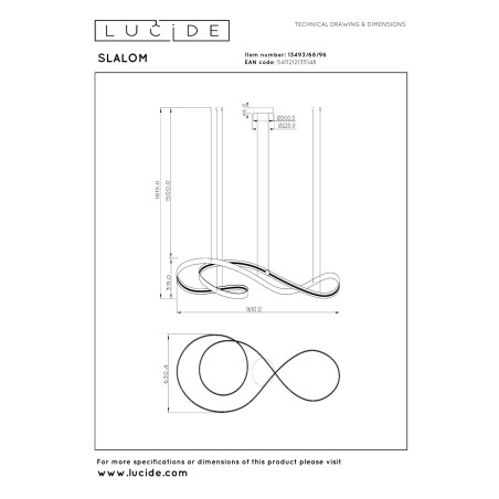 Lucide SLALOM - Suspension - LED Dim. - CCT - 1x80W 2200K/4000K - Café - Premium
