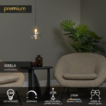Lucide GISELA - Suspension - Ø 16 cm - LED Dim. - 1x5W 2700K - Transparent - Premium