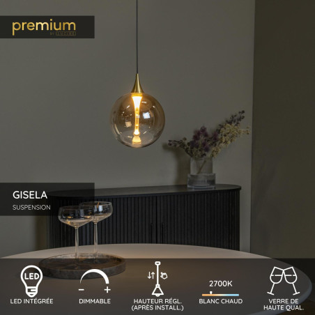 Lucide GISELA - Suspension - Ø 16 cm - LED Dim. - 1x5W 2700K - Ambre - Premium