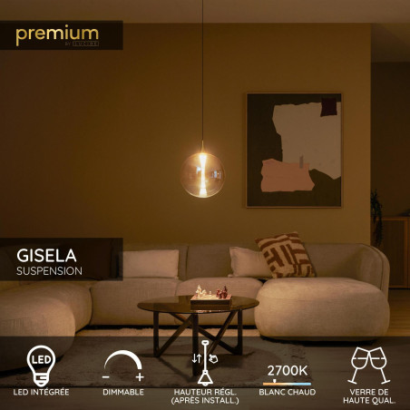 Lucide GISELA - Suspension - Ø 30 cm - LED Dim. - 1x9,4W 2700K - Ambre - Premium