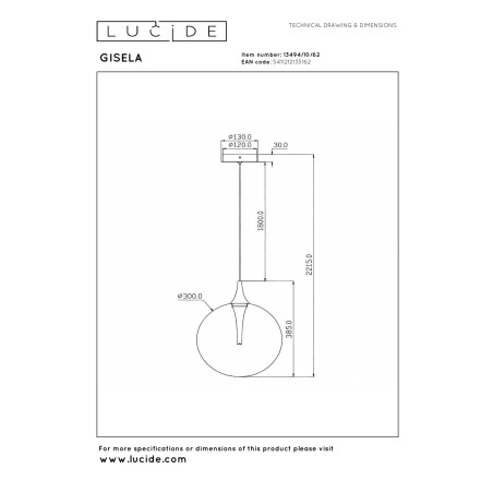 Lucide GISELA - Suspension - Ø 30 cm - LED Dim. - 1x9,4W 2700K - Ambre - Premium