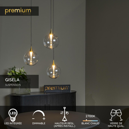 Lucide GISELA - Suspension - Ø 36 cm - LED Dim. - 3x4,3W 2700K - Transparent - Premium
