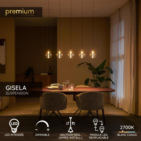 Lucide GISELA - Suspension - LED Dim. - 5x4W 2700K - Avec module LED remplaçable - Ambre - Premium