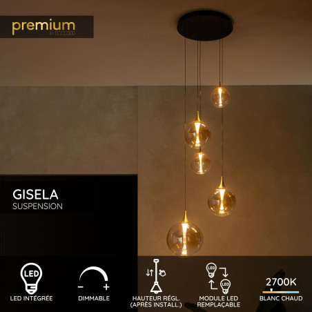 Lucide GISELA - Suspension - Ø 57 cm - LED Dim. - 2700K - Avec module LED remplaçable - Ambre - Premium