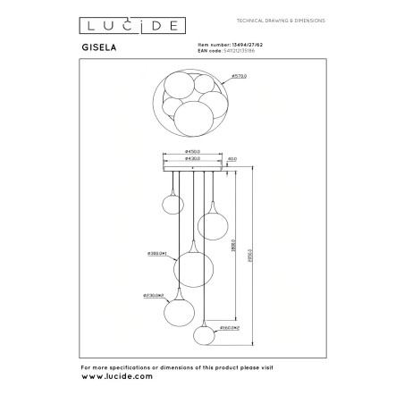 Lucide GISELA - Suspension - Ø 57 cm - LED Dim. - 2700K - Avec module LED remplaçable - Ambre - Premium