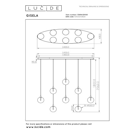Lucide GISELA - Suspension - LED Dim. - 8x3,9W 2700K - Transparent - Premium