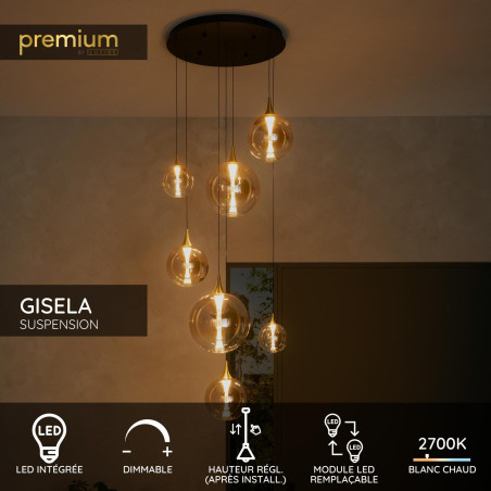 Lucide GISELA - Suspension - Ø 84 cm - LED Dim. - 2700K - Avec module LED remplaçable - Ambre - Premium