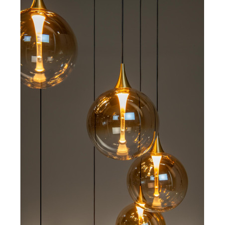 Lucide GISELA - Suspension - Ø 61 cm - LED Dim. - 12x3,5W 2700K - Convient aux mezzanines et plafonds hauts - Ambre - Premium