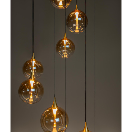 Lucide GISELA - Suspension - Ø 61 cm - LED Dim. - 12x3,5W 2700K - Convient aux mezzanines et plafonds hauts - Ambre - Premium