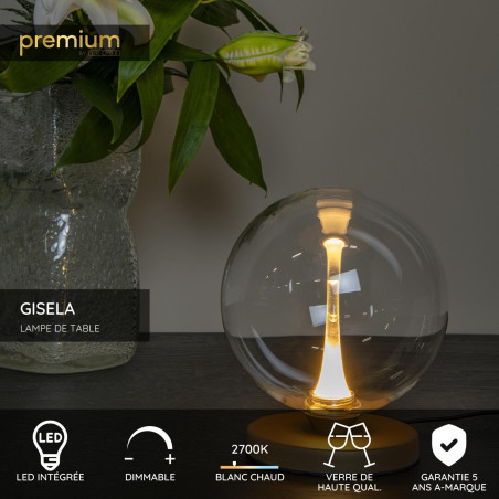 Lucide GISELA - Lampe de table - Ø 16 cm - LED Dim. - 1x5W 2700K - Transparent - Premium