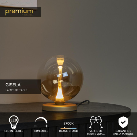 Lucide GISELA - Lampe de table - Ø 16 cm - LED Dim. - 1x5W 2700K - Ambre - Premium