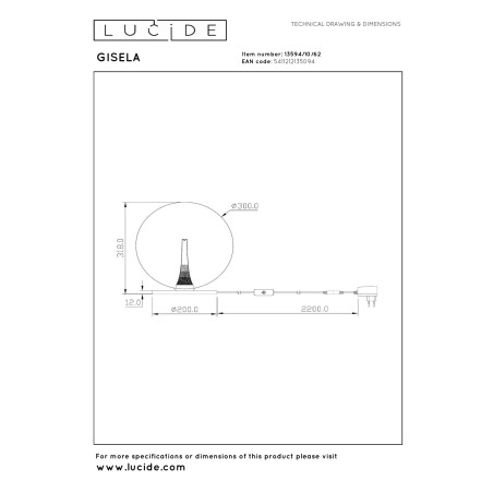 Lucide GISELA - Lampe de table - Ø 30 cm - LED Dim. - 1x12W 2500K - Ambre - Premium