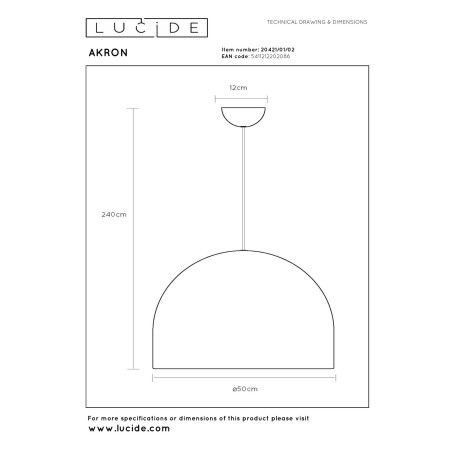 Lucide AKRON - Suspension - Ø 50 cm - 1xE27 - Or Mat / Laiton - Premium