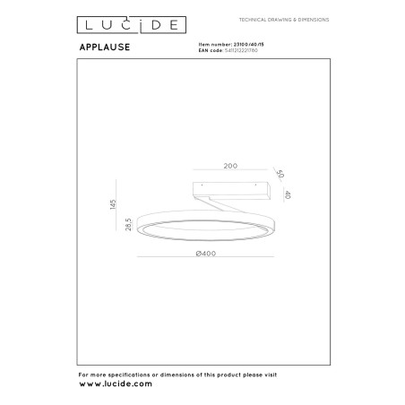 Lucide APPLAUSE - Plafonnier - Ø 40 cm - LED Dim. - CCT - 1x26W 2200K/4000K - Fer gris - Premium