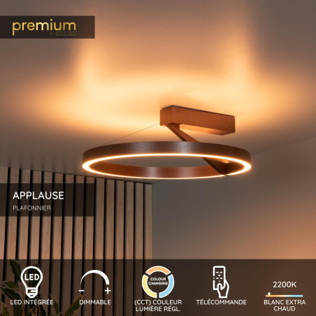 Lucide APPLAUSE - Plafonnier - Ø 40 cm - LED Dim. - CCT - 1x26W 2200K/4000K - Café - Premium