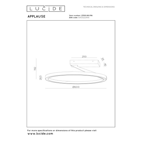 Lucide APPLAUSE - Plafonnier - Ø 60 cm - LED Dim. - CCT - 1x40W 2200K/4000K - Café - Premium