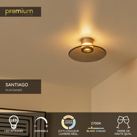 Lucide SANTIAGO - Plafonnier - Ø 23 cm - LED Dim. - CCT - 1x10W 2700K/4000K - Ambre - Premium