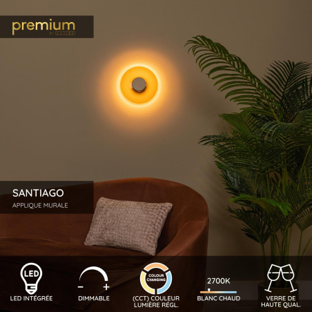 Lucide SANTIAGO - Applique murale - Ø 23 cm - LED Dim. - CCT - 1x10W 2700K/4000K - Ambre - Premium