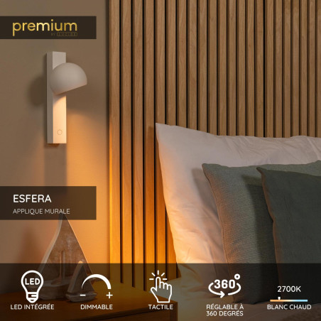 Lucide ESFERA - Applique murale - LED Dim. - 1x9W 2700K - Blanc - Premium