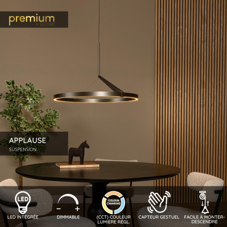 Lucide APPLAUSE - Suspension - Ø 60 cm - LED Dim. - CCT - 1x32W 2700K/4000K - Détecteur à balayage manuel - Fer gris - Premium