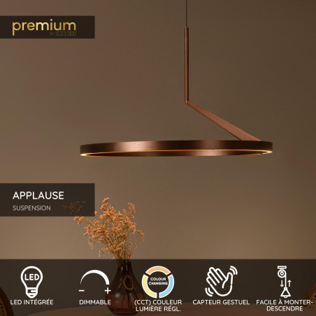 Lucide APPLAUSE - Suspension - Ø 60 cm - LED Dim. - CCT - 1x32W 2700K/4000K - Détecteur à balayage manuel - Café - Premium