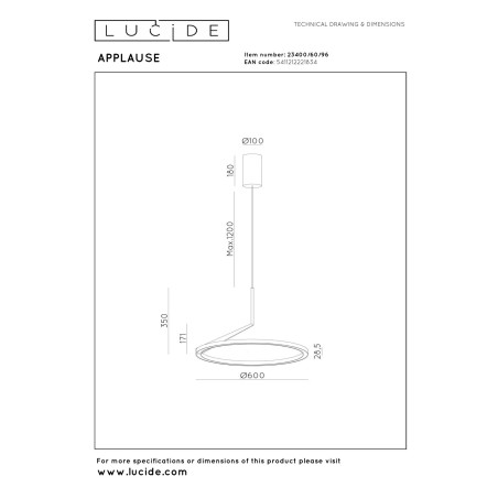 Lucide APPLAUSE - Suspension - Ø 60 cm - LED Dim. - CCT - 1x32W 2700K/4000K - Détecteur à balayage manuel - Café - Premium