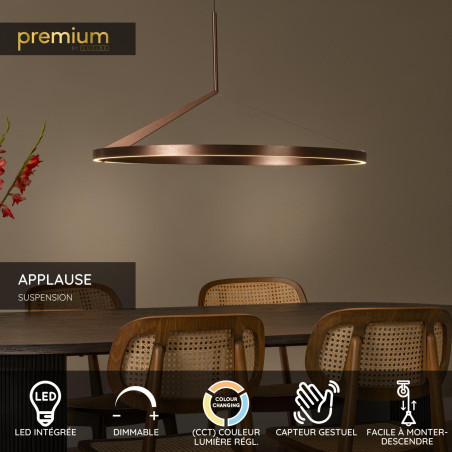 Lucide APPLAUSE - Suspension - Ø 80 cm - LED Dim. - CCT - 1x50W 2700K/4000K - Détecteur à balayage manuel - Café - Premium