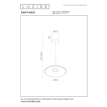 Lucide SANTIAGO - Suspension - Ø 32 cm - LED Dim. - CCT - 1x16W 2700K/4000K - Ambre - Premium