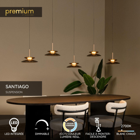 Lucide SANTIAGO - Suspension - LED Dim. - CCT - 5x10W 2700K/4000K - Ambre - Premium