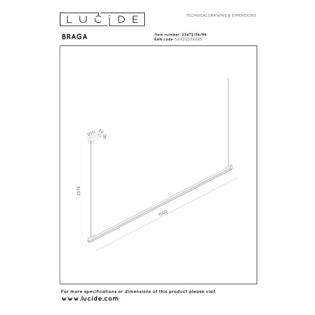 Lucide BRAGA - Suspension - LED Dim. - CCT - 1x36W 2700K/4000K - Détecteur à balayage manuel - Café - Premium