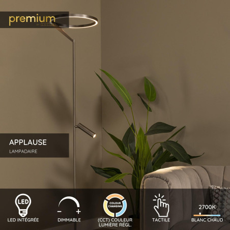 Lucide APPLAUSE - Lampadaire - Ø 33 cm - LED Dim. - CCT - 2700K/4000K - Fer gris - Premium