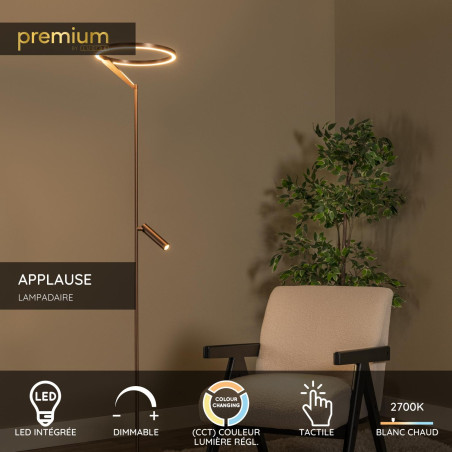 Lucide APPLAUSE - Lampadaire - Ø 33 cm - LED Dim. - CCT - 2700K/4000K - Café - Premium