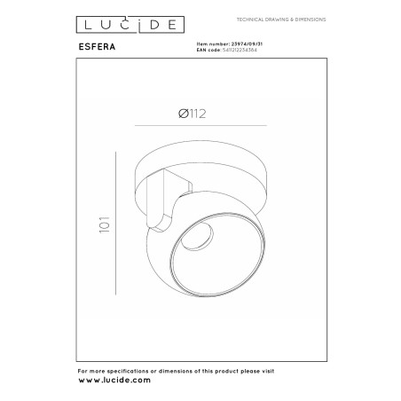 Lucide ESFERA - Spot plafond - LED Dim. - 1x11W 2700K - Blanc - Premium