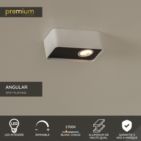 Lucide ANGULAR - Spot plafond - LED Dim. - 1x6W 2700K - Blanc - Premium