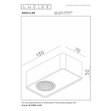 Lucide ANGULAR - Spot plafond - LED Dim. - 1x6W 2700K - Blanc - Premium