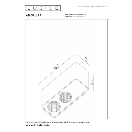Lucide ANGULAR - Spot plafond - LED Dim. - 2x5W 2700K - Blanc - Premium