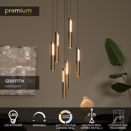 Lucide GRIFFITH - Suspension - Ø 38 cm - LED Dim. - CCT - 6x6W 2700K/4000K - Bronze - Premium