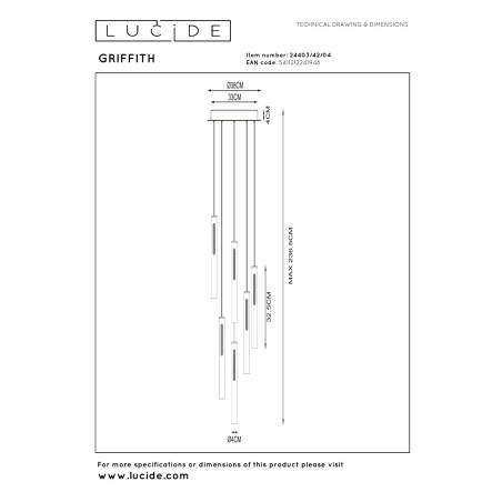 Lucide GRIFFITH - Suspension - Ø 38 cm - LED Dim. - CCT - 6x6W 2700K/4000K - Bronze - Premium