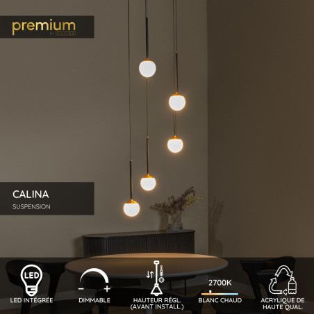 Lucide CALINA - Suspension - Ø 42 cm - LED Dim. - 5x8,2W 2700K - Noir - Premium