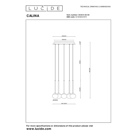 Lucide CALINA - Suspension - Ø 42 cm - LED Dim. - 5x8,2W 2700K - Noir - Premium