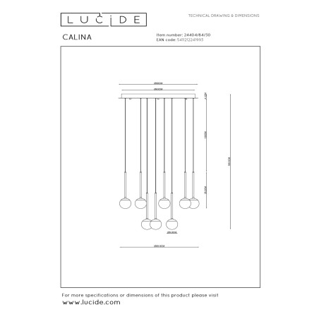 Lucide CALINA - Suspension - Ø 69,9 cm - LED Dim. - 12x7,7W 2700K - Noir - Premium