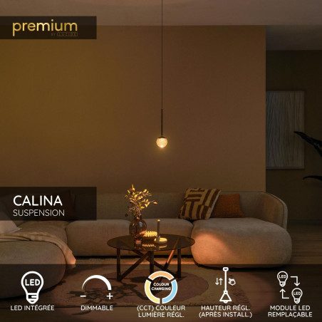 Lucide CALINA - Suspension - Ø 9,9 cm - LED Dim. - CCT - 1x7W 2200K/3300K - Avec module LED remplaçable - Café - Premium